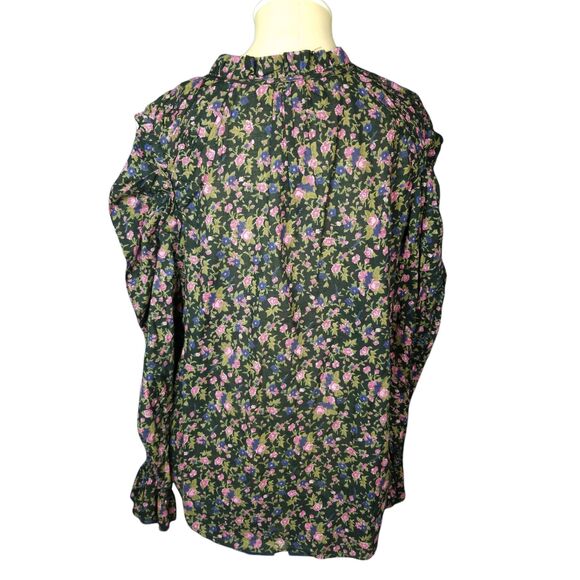Free People Black Floral Boho Peasant Long Sleeves Size Medium - Picture 3 of 3